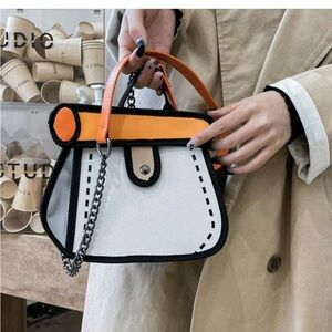 Stylish 2D Orange and White Handbag